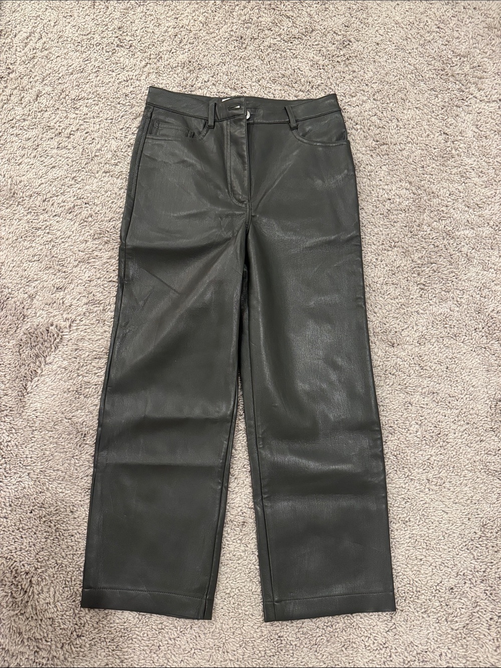 Aritzia Grey Vegan Leather Straight-Leg Women's Pants